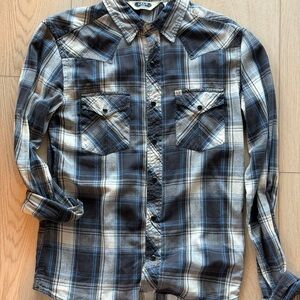 Salt valley Western Blue Plaid Button-Up Shirt